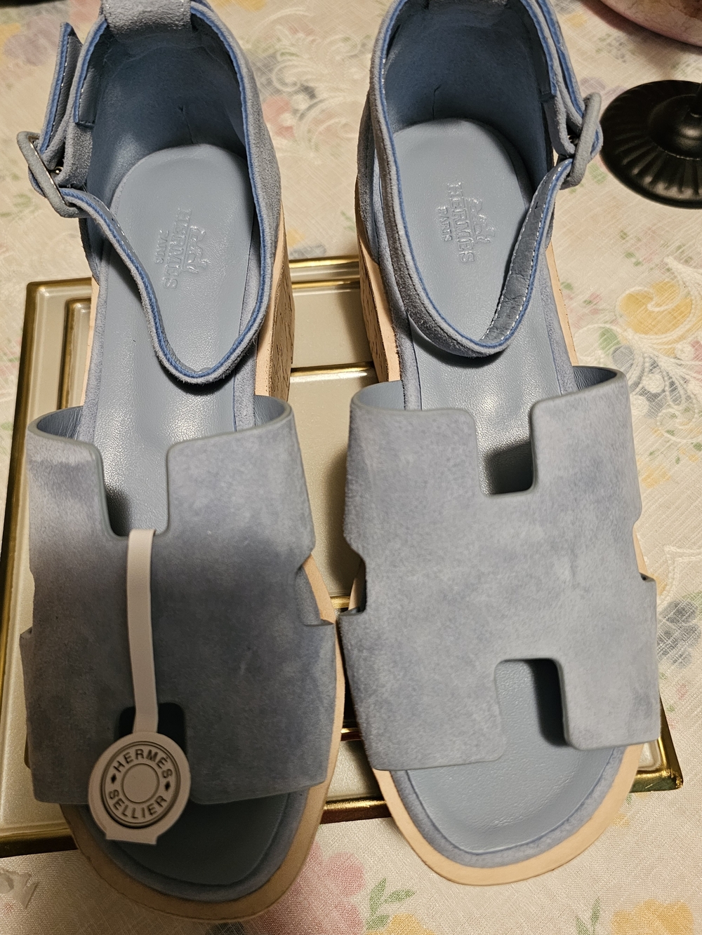 Hermes Blue Suede Slide Sandals - Women